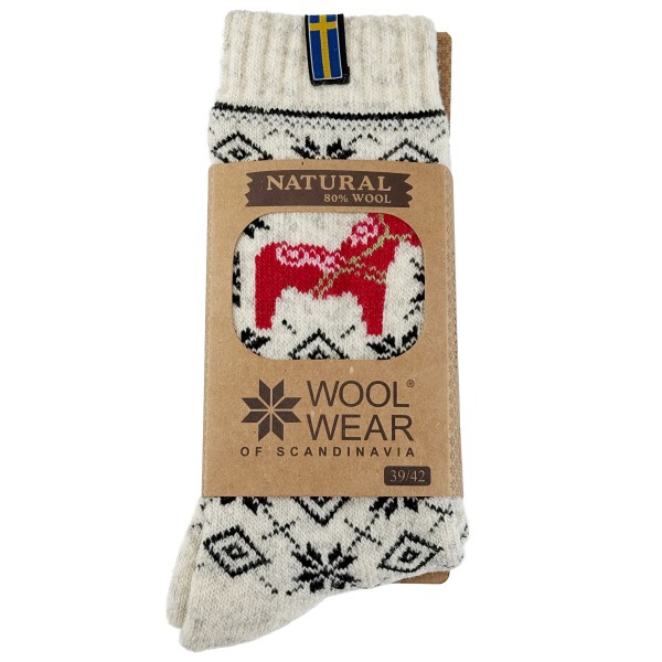Wollsocken hellgrau/blau Dala Häst