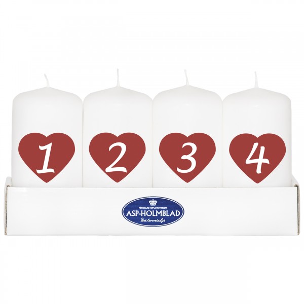 4 Kerzen für den Adventskranz mit Herzen