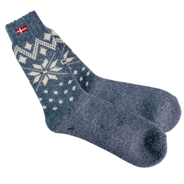 Wollsocken blau/weiß mit Dannebrog